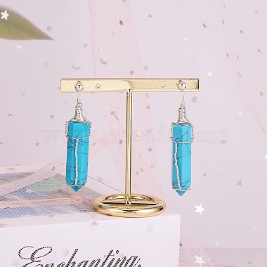 Synthetic Turquoise Bullet Dangle Stud Earrings(EJEW-PH01406-02)-3