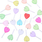 Resin Pendants, Heart Lollipop, with Platinum Tone Loop & Glitter Powder, Mixed Color, 46x22mm(RESI-WH0026-148B)