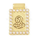 Rack Plating Brass Pendants, with ABS Plastic Pearl, Long-Lasting Plated, Cadmium Free & Lead Free, Rectangle, Real 18K Gold Plated, 23.5x14.5x4.5mm, Hole: 2mm(KK-P287-45B-G)