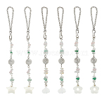 Natural Shell Cloud & Flower & Star Pendant Decoration, for Car Hanging Decor, with Natural Quartz Crystal & Green Aventurine & Rose Quartz Chip Beads, Stainless Steel Color, 207~210mm, 3 styles, 2pcs/style, 6pcs/set(HJEW-OC00289)