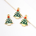 20Pcs Light Gold Alloy Enamel Pendants, for Christmas, Christmas Tree, Green, 20x14.5x2mm, Hole: 1.8mm(ENAM-YW0001-72)