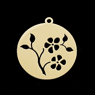 201 Stainless Steel Pendants, Laser Cut, Hollow, Flat Round with Flower, Golden, 27.5x25x1mm, Hole: 1.8mm(STAS-T056-LA313-2)