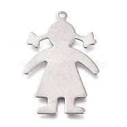 304 Stainless Steel Pendants,  Girl, Laser Cut, Stainless Steel Color, 36x24x0.5mm, Hole: 1.6mm(STAS-H113-09P)