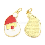 Christmas Rack Plating Brass Enamel Pendants, with Jump Ring, Lead Free & Cadmium Free, Long-Lasting Real 18K Gold Plated, Santa Claus, 24x13x2mm, Hole: 3mm(KK-D037-03D-G)