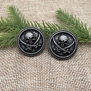 Alloy Buttons, with Screws, DIY Accessaries, Flat Round with Concho Pirate Skull, Gunmetal, 3cm(PURS-PW0010-02B)