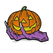 Halloween Theme Enamel Pins, Alloy Brooch, Devil Hand Holding Pumpkin, 27x30mm(JEWB-Z030-01A)