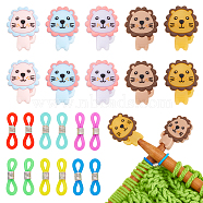 Lion Silicone Knitting Needle Stoppers, Knitting Needle Point Protectors, for Knitting Needles Crocheting Projects, Mixed Color, Silicone Beads: 24x31x7.5mm, Hole: 2mm, 10pcs, Eyeglass Holders: 21x4.5mm, 48pcs(SIL-NB0001-26)