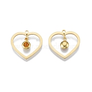 201 Stainless Steel Pendants, with Rhinestone, Heart with Flat Round, Real 18K Gold Plated, Topaz, 23x24x1mm, Hole: 1.6mm(STAS-N090-LA897-11G)