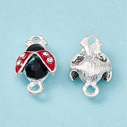 Alloy Jet Rhinestones Connector Charms, with Black & FireBrick Enamel, Ladybug Links, Silver, 17x11x5mm, Hole: 1.5mm(FIND-A024-12S)