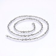 304 Stainless Steel Rope Chain Necklaces, with Lobster Claw Clasps, Stainless Steel Color, 19.7 inch(50cm), 3.3mm(NJEW-F227-08P-07)