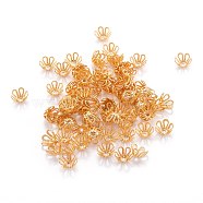 Brass Bead Cap, Long-Lasting Plated, Flower, 6-Petal, Real 18K Gold Plated, 6.5x3.5mm, Hole: 1mm(KK-F824-032G)