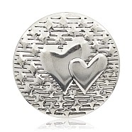 Carved Heart Iron Flat Round Pendants, Antique Silver, 45x3mm, Hole: 5mm(IFIN-J033-24AS)
