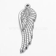 304 Stainless Steel Pendants, Wing, Stainless Steel Color, 38.5x13x3mm, Hole: 1.8mm(STAS-G108-22)