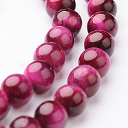 Round Natural Tiger Eye Bead Strands, Dyed, Medium Violet Red, 6mm, hole: 1mm, about 63~65pcs/strand, 15 inch(G-J346-19-6mm)