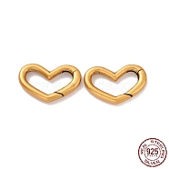 925 Sterling Silver Spring Gate Rings, Heart, Antique Golden, 10.5x16x2mm, Inner Diameter: 4x12mm(STER-D036-03AG)