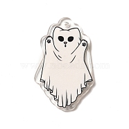 Printed Acrylic Pendants, Cat Charm, White, 41.5x25x2.2mm, Hole: 1.8mm(X-SACR-F005-02A)