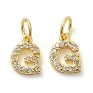 Brass Micro Pave Cubic Zirconia Pendants, with Jump Ring, Letter G, 8~9x4.5~9.5x1.5mm, Hole: 3.6mm(KK-M273-02G-G)