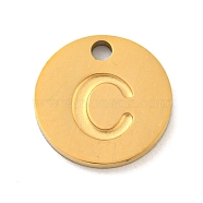 Ion Plating(IP) 304 Stainless Steel Pendants, Laser Cut, Flat Round with Letter Charm, Golden, Letter C, 10x1mm, Hole: 1.4mm(FIND-M017-02G-C)