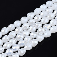 Electroplate Glass Beads Strands, Imitation Jade Glass, AB Color Plated, Faceted, Teardrop, White, 4.5x4.5mm, Hole: 1mm, about 100~101pcs/strand, 17.87 inch~18.03 inch(45.4cm~45.8cm)(EGLA-T008-15D)