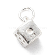 925 Sterling Silver Dice Charms, with 925 Stamp and Jump Rings, Silver, 12x8.5x8.5mm, Hole: 3.8mm(STER-S009-06S)