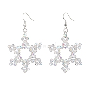 Snowflake Glass Dangle Earrings, with Brass Findings, Clear AB, 67x38~40mm(EJEW-TA00474)