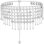 Alloy Multi Layers Flat Round Waist Belt with Curb Chains, Belly Dance Hip Scarfs, Platinum, 43-1/8 inch(109.5cm)(FIND-WH20010-06P)