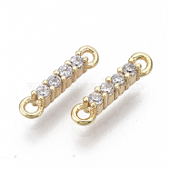 Brass Micro Pave Cubic Zirconia Links connectors, Nickel Free, Rectangle, Clear, Real 18K Gold Plated, 12x2.5x3mm, Hole: 1.2mm(X-KK-S348-481-NF)
