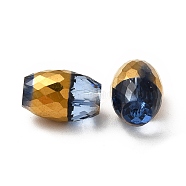 Opaque Electroplate Glass Beads, Golden Plated, Faceted, Oval, Marine Blue, 12x8mm, Hole: 0.8mm(EGLA-H003-01G-02)