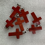 Natural Red Jasper Pendants, with Platinum Tone Brass Findings, Cross, 25x18mm(G-PW0006-02P-12)