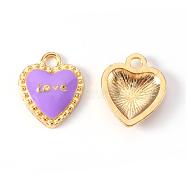 Alloy Enamel European Dangle Charms, Large Hole Pendants, Heart with Word Love, Antique Silver, Plum, 21mm, Hole: 5mm(PALLOY-YW016-02)