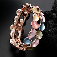 Coloful Alloy Enamel Links Stretch Bangles, Flower, Rose Gold, Inner Diameter: 2-1/4 inch(5.7cm)(BJEW-B100-06)