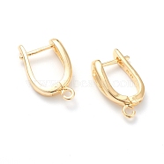 U Shape Brass Hoop Earring Findings with Latch Back Closure, with Horizontal Loop, Long-Lasting Plated, Real 18K Gold Plated, 21x13x5.5mm, Hole: 1.5mm, Pin: 1mm(KK-J278-39G)