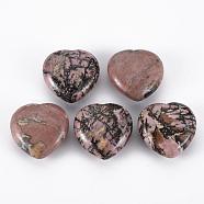 Natural Rhodonite Heart Love Stone, Pocket Palm Stone for Reiki Balancing, 30x30.5x12.5mm(G-R461-06D)