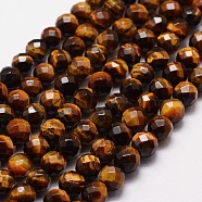 Natural Tiger Eye Beads Strands, Grade A, Faceted(64 Facets), Round Bead, 6mm, Hole: 1.2mm, 64pcs/strand, 15.7 inch(G-N0179-01-6mm)