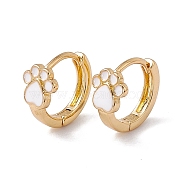 Enamel Bear Paw Print Hoop Earrings, Golden Brass Jewelry for Women, White, 12x12.5x2mm, Pin: 0.8mm(EJEW-P207-01G-02)