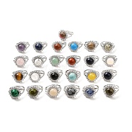 Natural & Synthetic Gemstone Adjustable Rings, Platinum Tone Flower Brass Rhinestone Rings for Women, Cadmium Free & Lead Free, US Size 8(18.1mm), 2.5~8mm(RJEW-P043-02P)