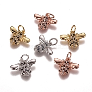 Brass Micro Pave Cubic Zirconia Charms, with Jump Rings, Bees, Black & Clear, Mixed Color, 11.5x15x3mm, Hole: 3mm(ZIRC-G153-31)