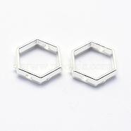 Long-Lasting Plated Alloy Bead Frame, Hexagon, 925 Sterling Silver Plated, Silver, 10.5x10.5x3mm, Hole: 1mm(PALLOY-F193-03S-B)