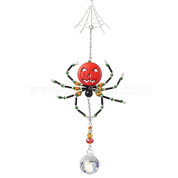 Glass & Synthetic Turquoise Beaded Spider Hanging Ornaments, Round Tassels for Home Garden Decorations, Colorful, 290mm(HJEW-TA00186)