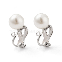 304 Stainless Steel Clip-on Earring Findings with Imitation Pearl Plastic Beaded, with Loops, Stainless Steel Color, 19x9x8mm(STAS-H216-03D-P)