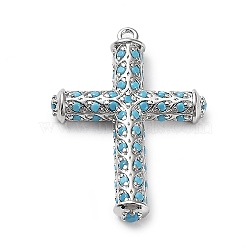 Rack Plating Brass Micro Pave Cubic Zirconia Pendants, Cross Charms, Long-Lasting Plated, Cadmium Free & Lead Free, Platinum, 29x21x4mm, Hole: 1.4mm(KK-Q786-04P)