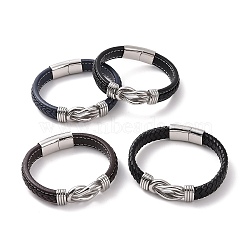 304 Stainless Steel Interlocking Kont Link Bracelet, Microfiber Leather Cord Punk Bracelet with Magnetic Buckle for Men Women, Stainless Steel Color, 8-1/2 inch(21.6cm)(BJEW-G658-01P)