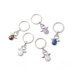 Natural Gemstone Keychain Angel Pendant Keychain, with Iron Findings, 6.9cm(KEYC-JKC00381)