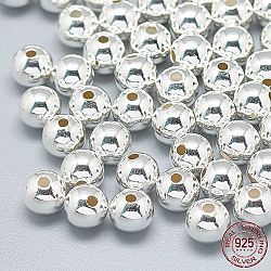 925 Sterling Silver Beads, Round, Silver, 6mm, Hole: 1.8mm(STER-T002-237S-6mm)