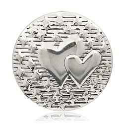 Carved Heart Iron Flat Round Pendants, Antique Silver, 45x3mm, Hole: 5mm(IFIN-J033-24AS)