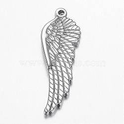 Tarnish Resistant 304 Stainless Steel Pendants, Wing, Stainless Steel Color, 38.5x13x3mm, Hole: 1.8mm(STAS-G108-22)