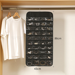 80-Pocket Rectangle Foldable Non-woven Fabric Jewelry Roll, Wall-Mounted Jewelry Hanging Organizers for Pendants, Earrings, Rings, Bracelets Storage, Black, 86x43cm(WG17914-05)