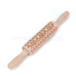 Christmas Reindeer Wooden Rolling Pins, Engraved Embossing Rolling Pin, for Baking Embossed Cookies, Kitchen Tool, BurlyWood, 35.8x1.75~4.7cm(DIY-E034-10D)