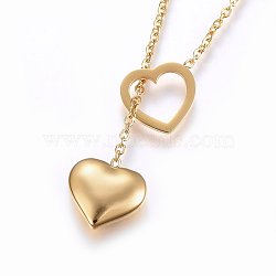 304 Stainless Steel Lariat Necklaces, with Lobster Claw Clasps, Heart, Golden, 17.3 inch(44cm), 1.5mm(NJEW-O104-04G)