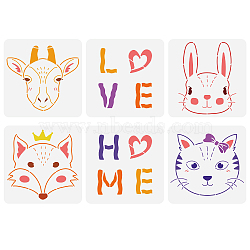 6Pcs 6 Styles Hexagon PET Hollow Out Drawing Painting Stencils, for DIY Scrapbook, Photo Album, Leaf, Animal Pattern, 300x300mm, 1pc/style(DIY-WH0394-0038)